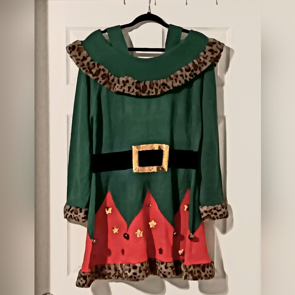 Holiday Time Green and Red Off-the-Shoulder Sweater